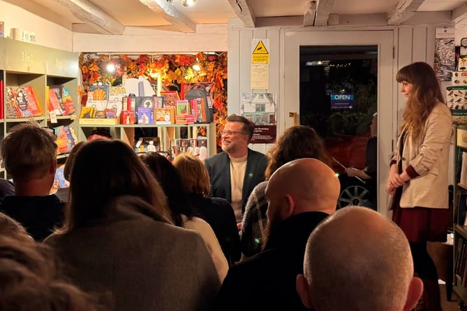 Ben Pering speaking about his attempts to walk across Dartmoor at the launch of his book One Moor Time